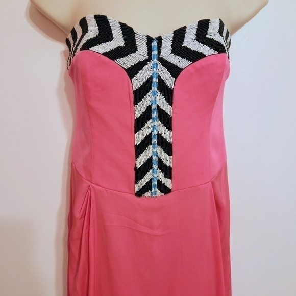 Mara Hoffman Silk Blend Beaded Strapless Mini Dress Pink 4 - Picture 3 of 13